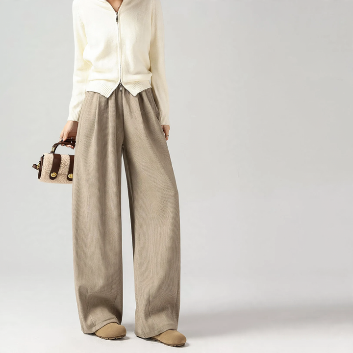 Women's corduroy pants, lined, wide cut, brown