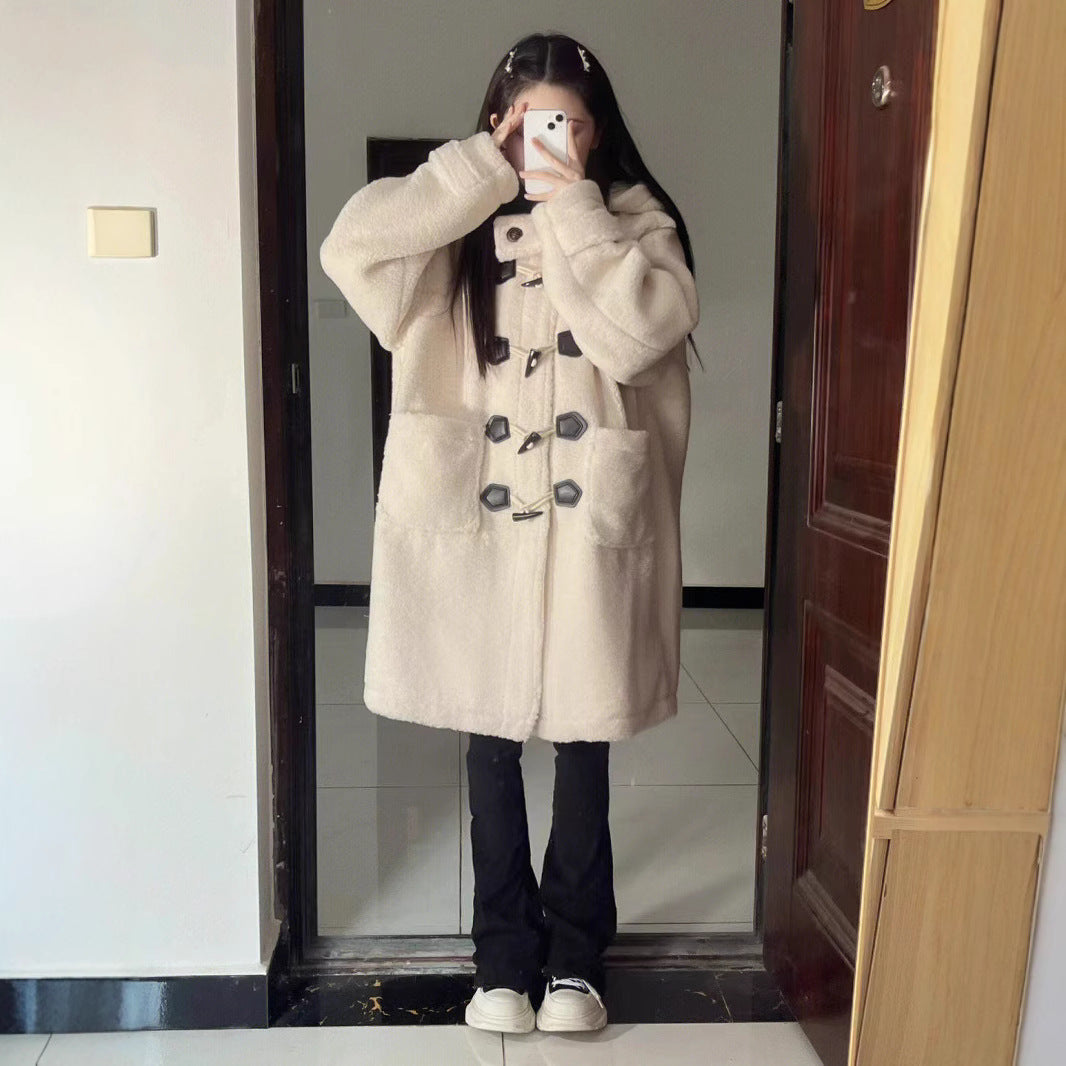 Women's Lambskin Imitation Coat with Toggle Buttons