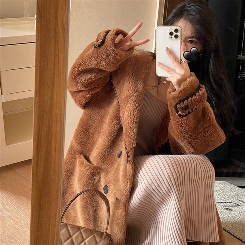 Teddy coat with sailor collar, women's