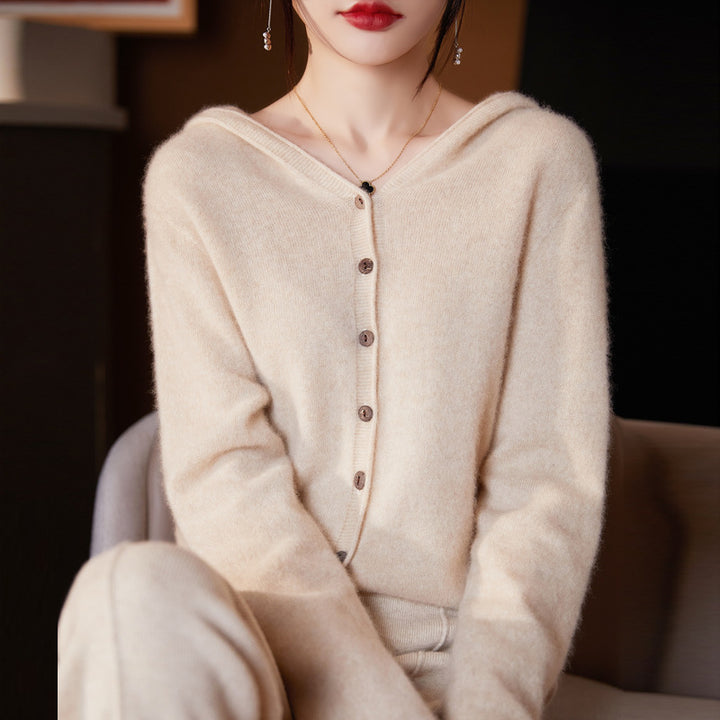 Women’s merino wool cardigan with hood
