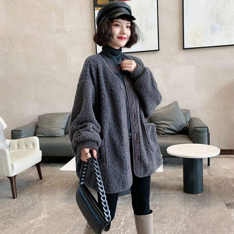 Lamb fleece coat, Oversized, Winter