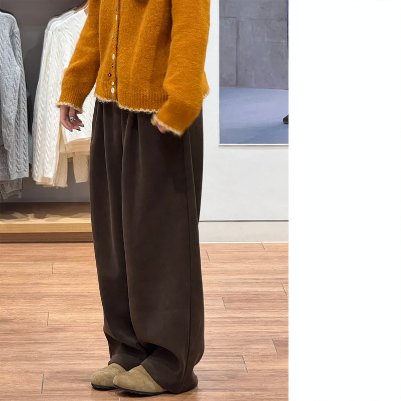 Women's corduroy pants, lined, wide cut, brown