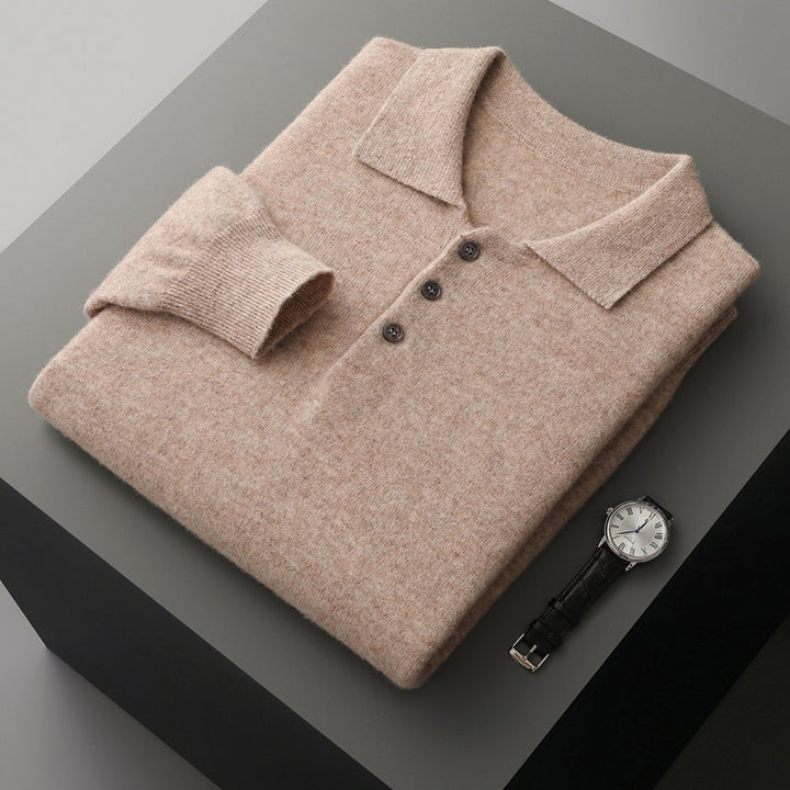 Men's wool sweater, polo collar, long sleeve, 350g