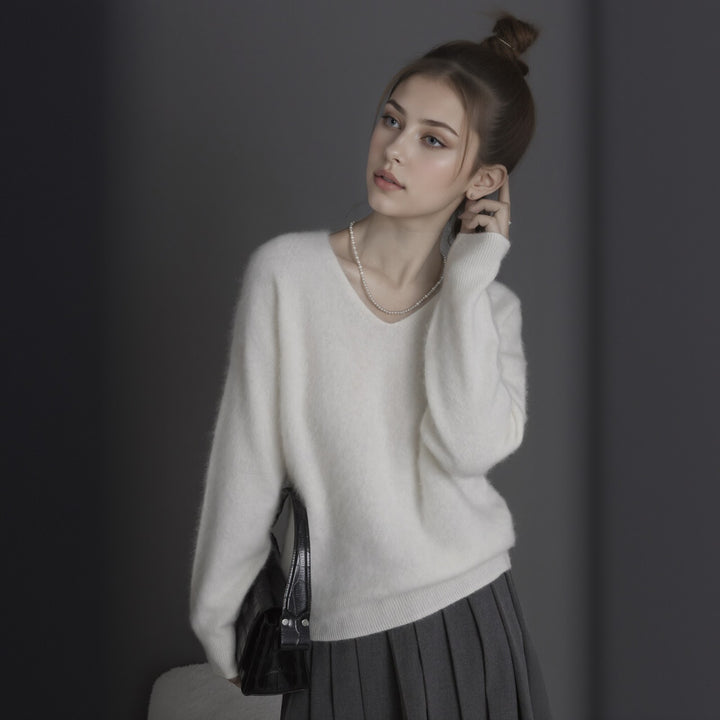 Women's wool sweater, cashmere blend, round neck