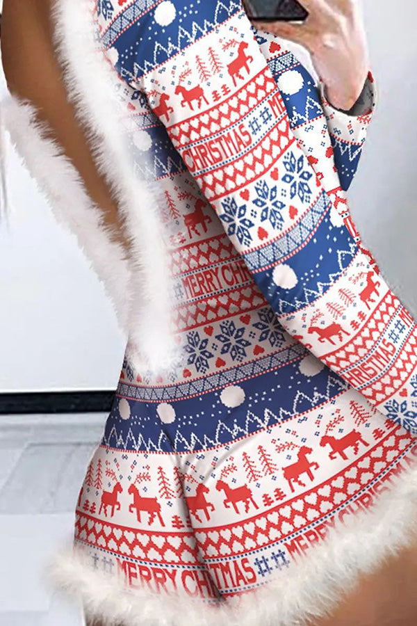 Mune | Feather Christmas Print Long Sleeve Backless Romper