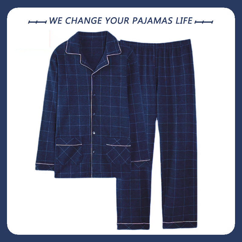 Men's cotton pajama set, long-sleeved, comfortable