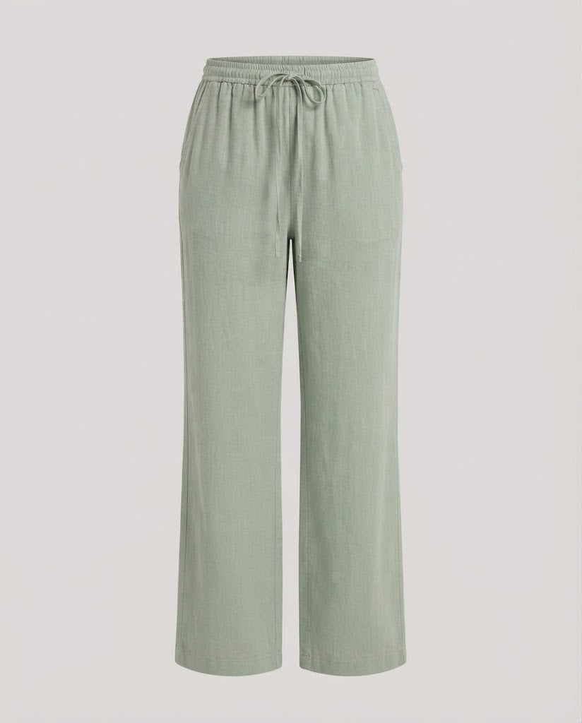 Women's High-Waisted Palazzo Pants in Linen Look with Elastic Waistband and Wide Leg Mune Fashion