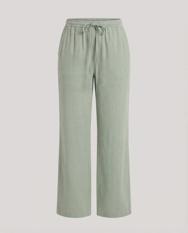 Women's High-Waisted Palazzo Pants in Linen Look with Elastic Waistband and Wide Leg Mune Fashion