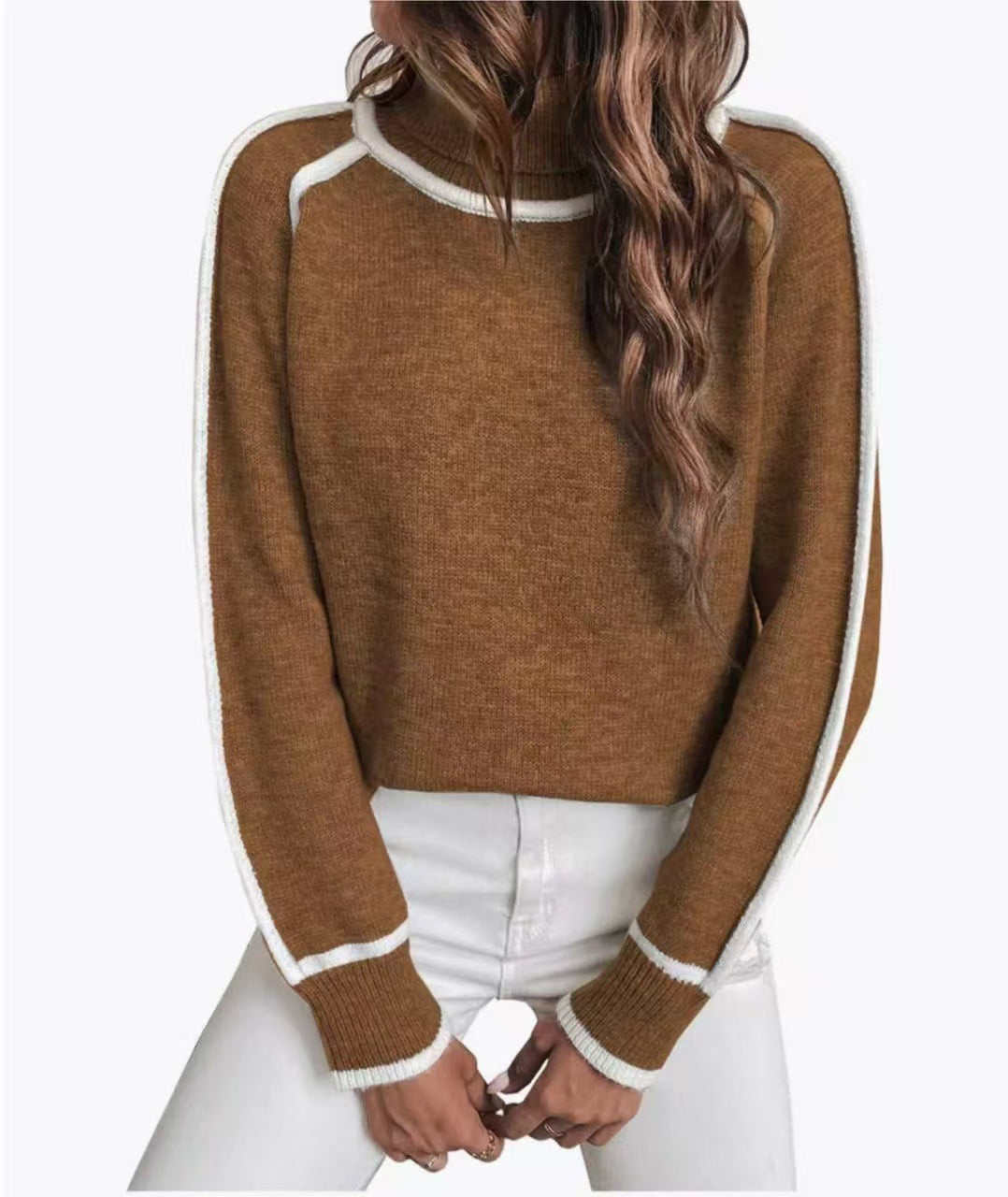 Loose women's knit sweater with high collar
