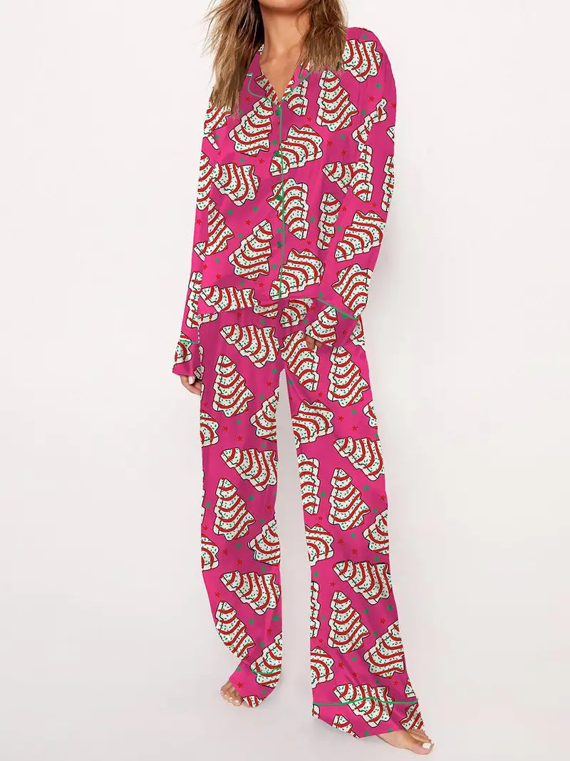 Women's Christmas-themed Pajamas, Long Sleeve, Set