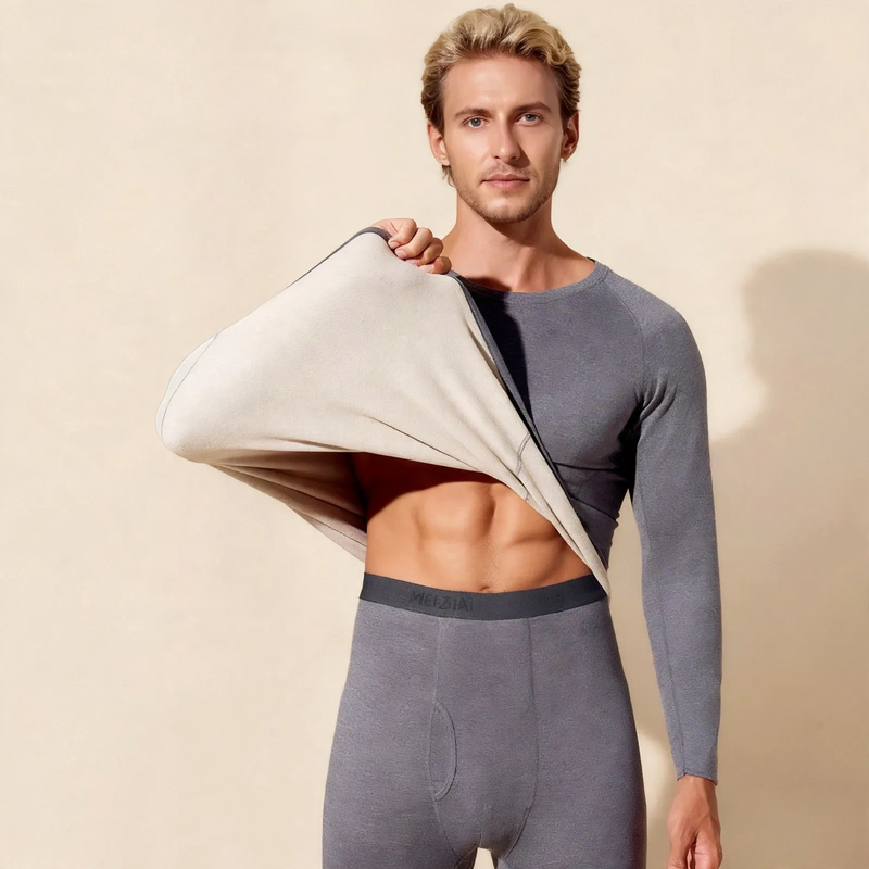 Men's thermal underwear set with wool and silk