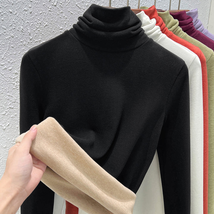 Women's thermal shirt with stand-up collar, lined