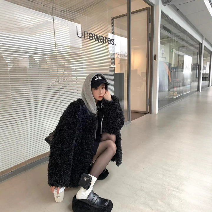 Women's Teddy Coat, short, Winter, Black