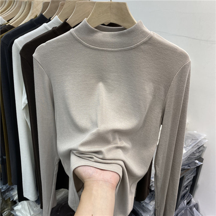 Women’s Long Sleeve Shirt with Stand Collar and Brushed Inner Side