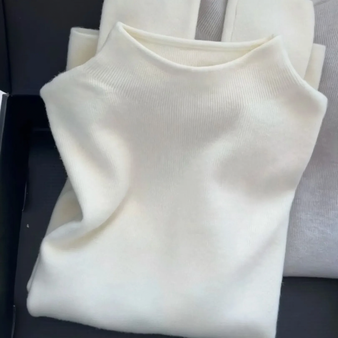 Women's knit sweater with stand-up collar, solid color