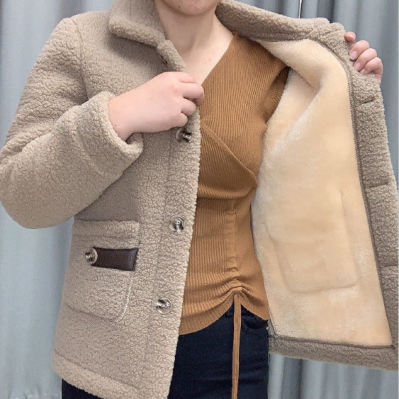 Lamb fleece coat, lined, mid-length, winter