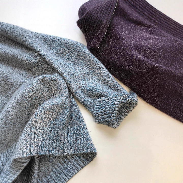 Men's Knit Sweater with Zipper and Stand-up Collar