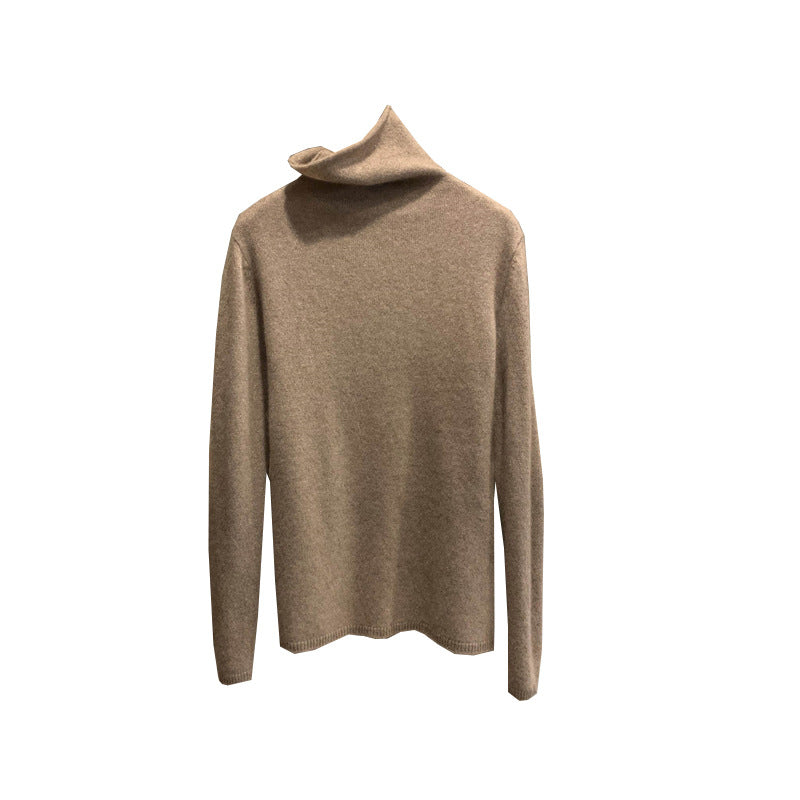 Women's wool pullover with stand-up collar and shine effect