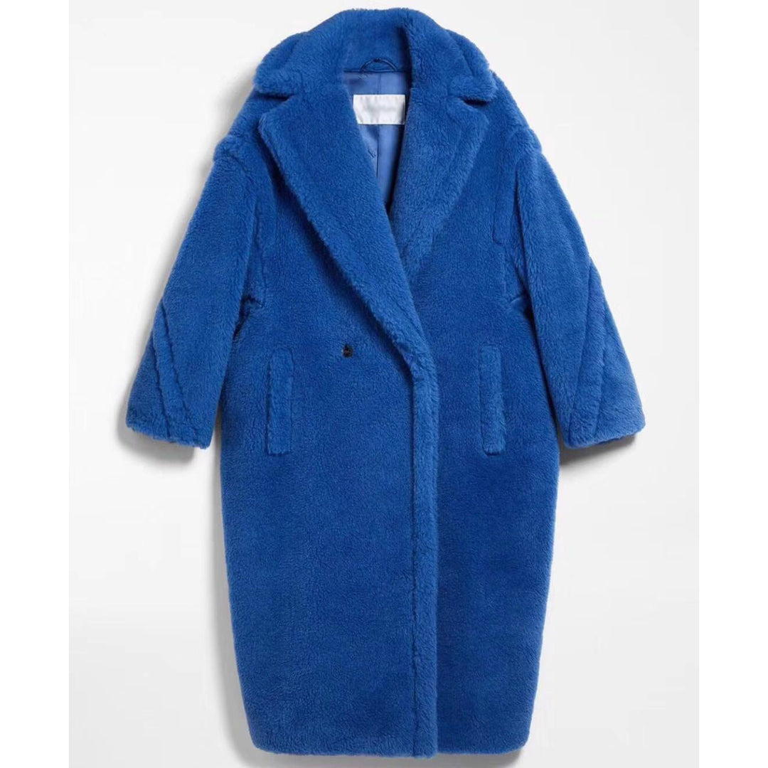 Long Teddy Coat with V-Neck