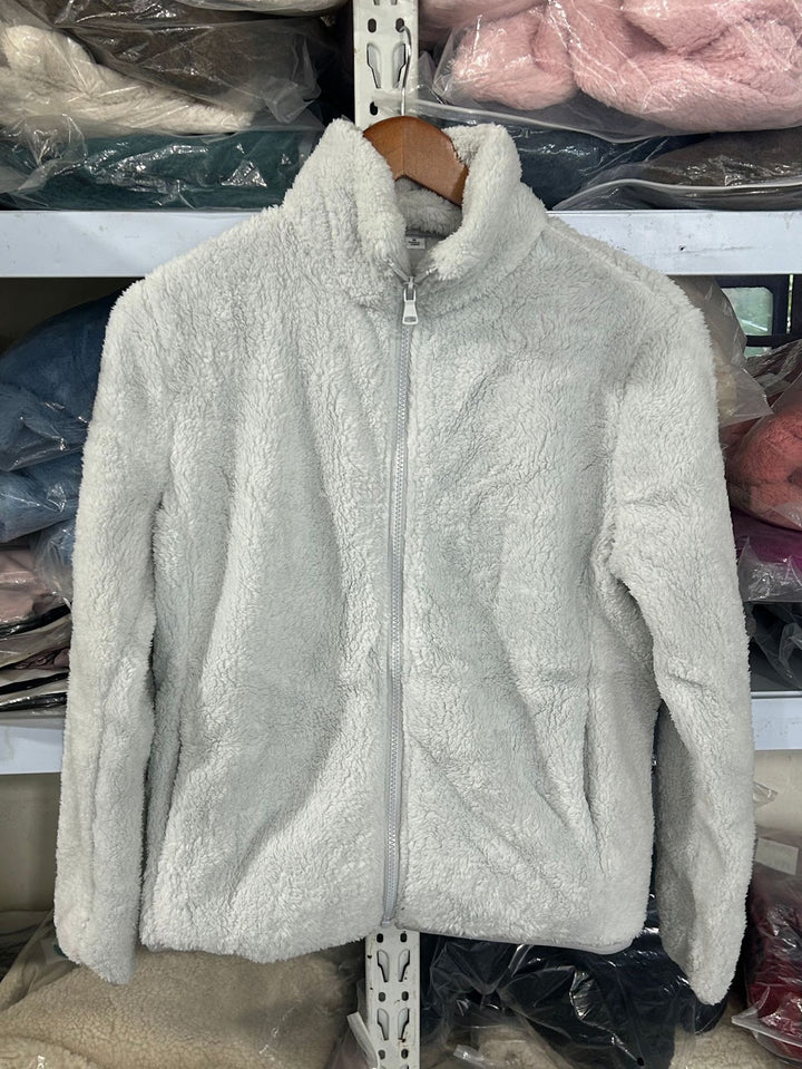 Fleece jacket with stand-up collar and zipper