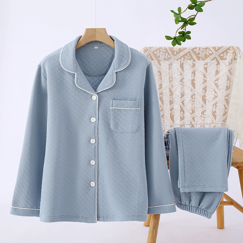 Pair-Pajama-Set, cotton, three-layer quilted, warm