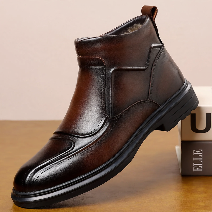 Men's winter boots, genuine leather, lambswool, zipper