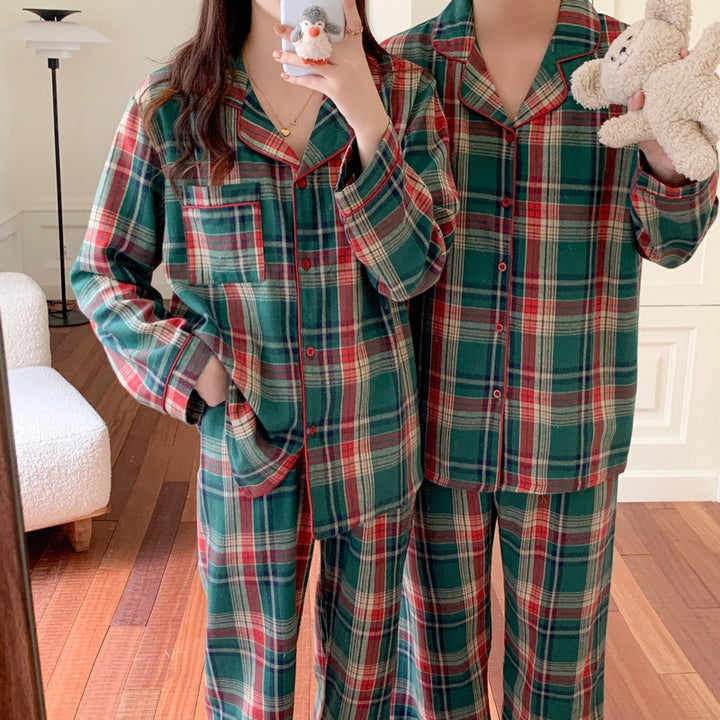 Christmas checkered loungewear set for couples, brushed