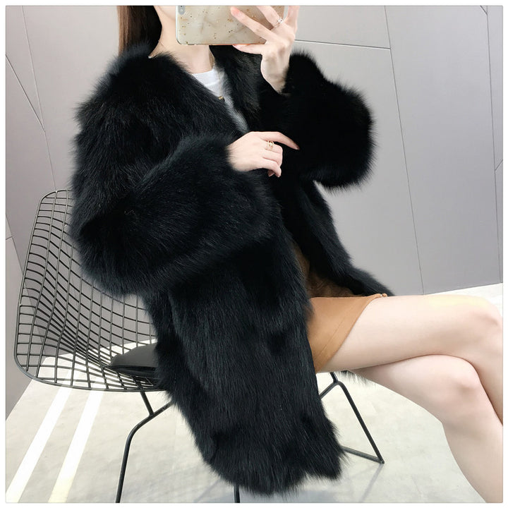 Women's Faux Fur Coat, Mid-Length, V-Neck