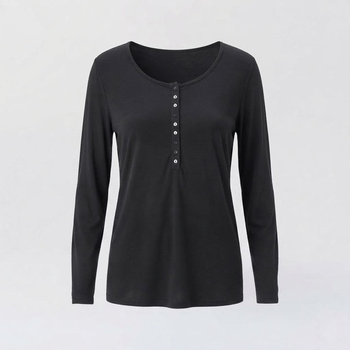 Women's Long Sleeve Henley Top made of Soft Viscose Blend with Button Placket Mune Fashion