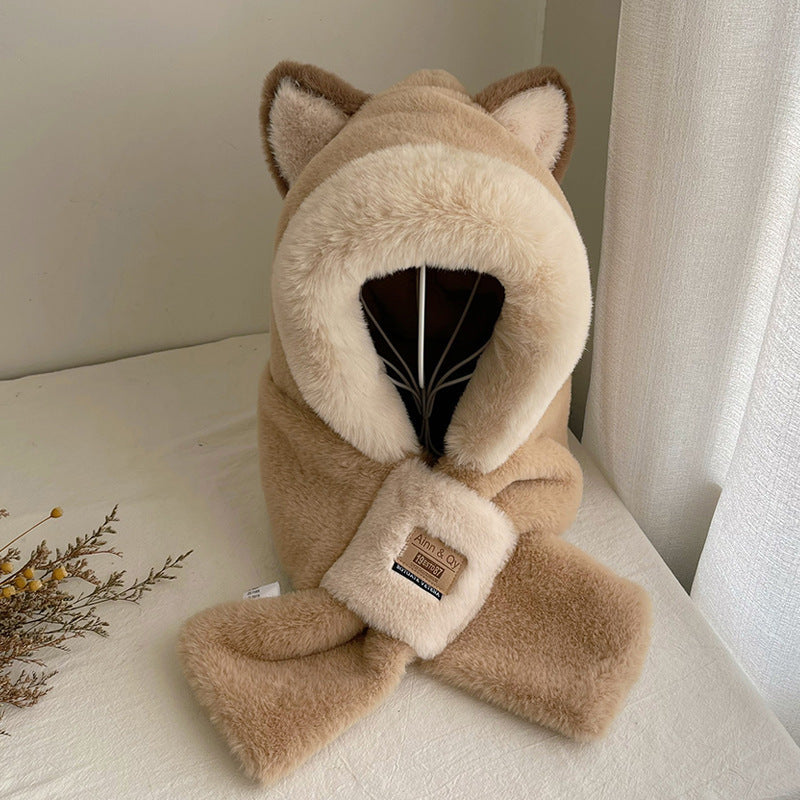 Padded winter hooded hat with scarf