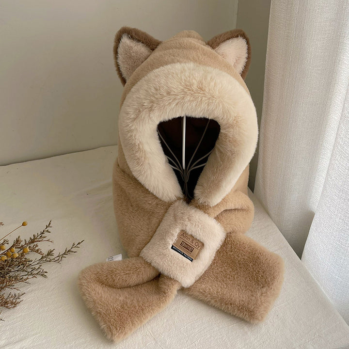 Padded winter hooded hat with scarf