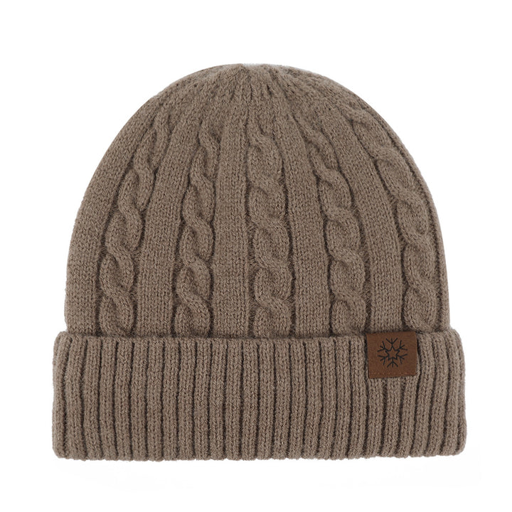 Fleece-lined knitted beanie with cuff, winter