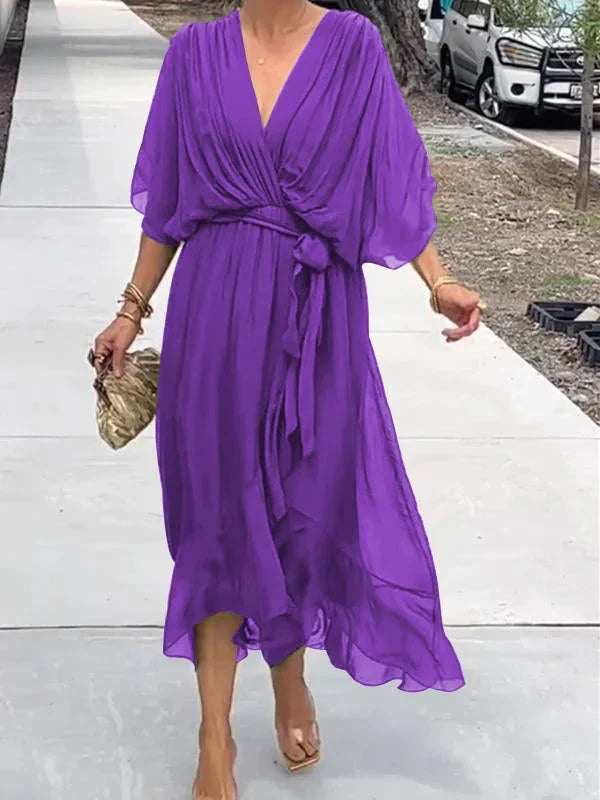 Elegant chiffon dress with V-neck