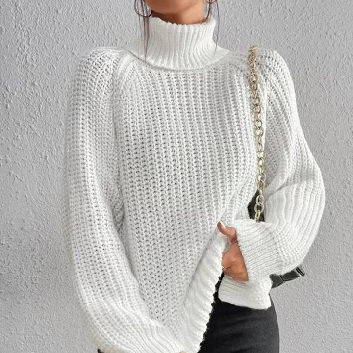 Women's knitted pullover, mid-length with high collar