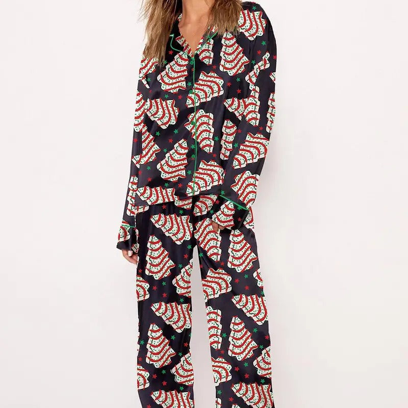 Women's Christmas-themed Pajamas, Long Sleeve, Set