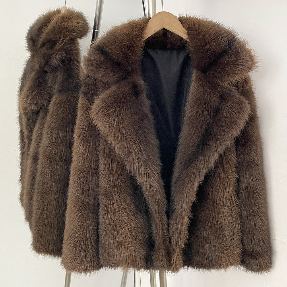 Women’s fur coat, medium length, artificial fur, winter