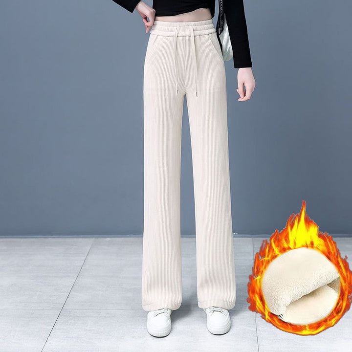 Women's corduroy pants with wide leg and drape