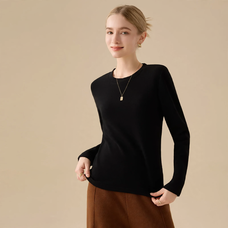 Women’s Long Sleeve Undershirt, Lined, Round Neck