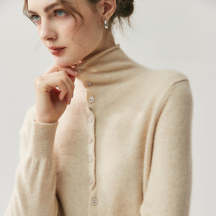 Women's cardigan with roll neck and button placket