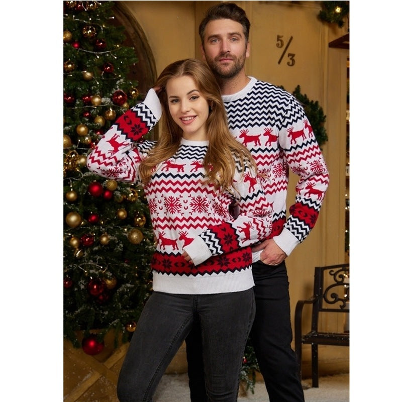 Christmas Partner Knit Sweater with Reindeer Jacquard
