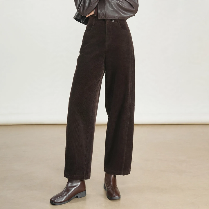 Women’s corduroy pants with a high waistband, straight-cut