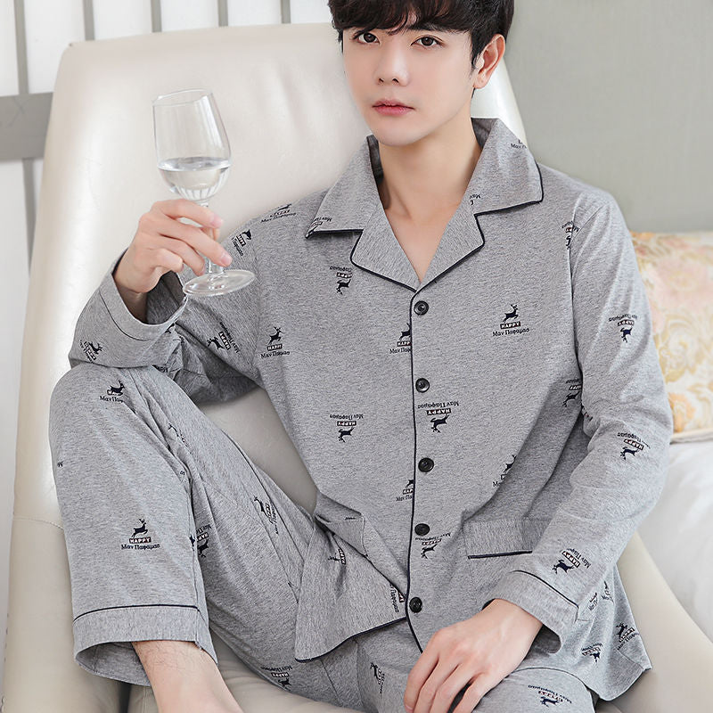 Men's pajama set made of 100% cotton, long-sleeved