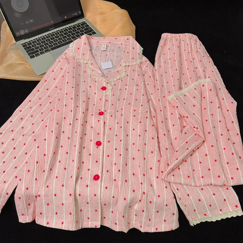 Women's Pajama Set, Cotton, Cartoon Motif, Notched Collar