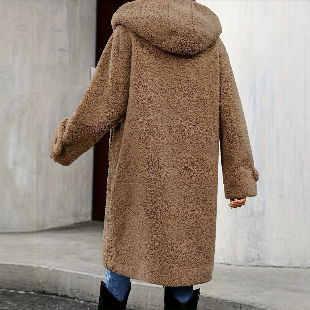 Teddy coat with hood, mid-length, women's
