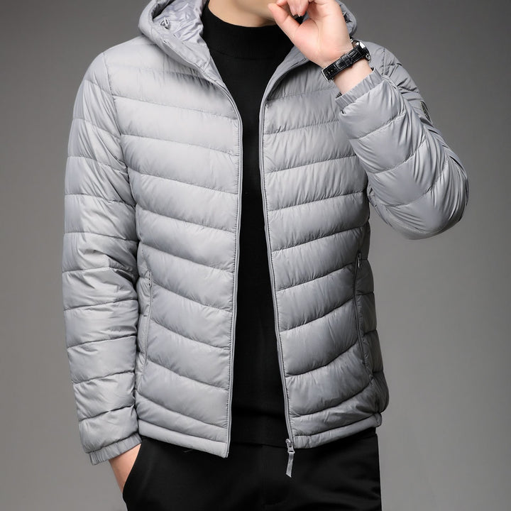 Light men's padded jacket with stand-up collar