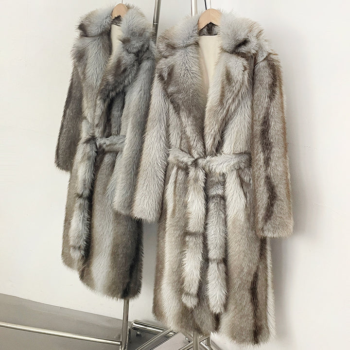 Elegant faux fur coat with lapel collar