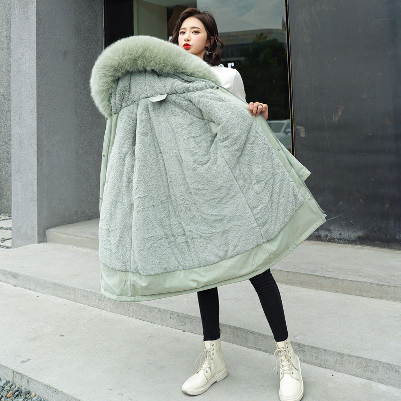 Padded parka with lamb fleece and fur collar for women