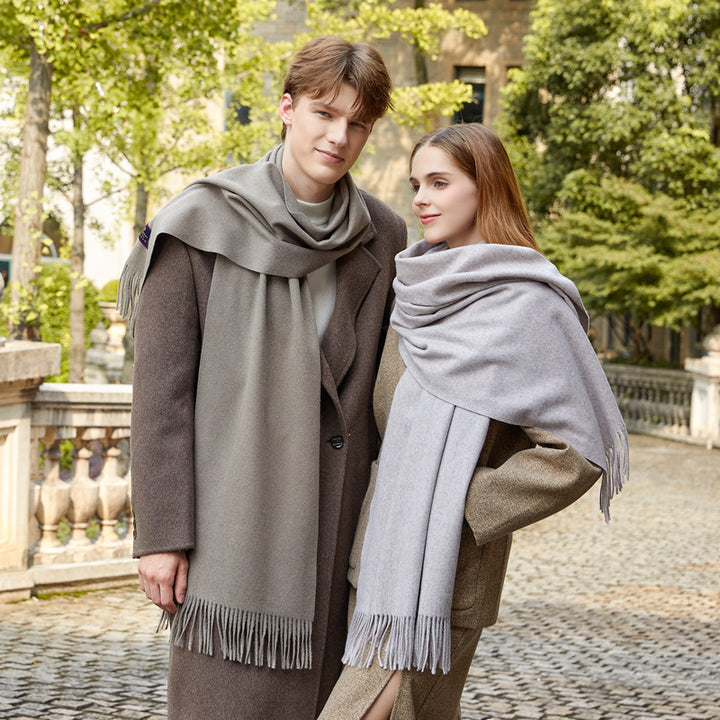 Wool scarf and shoulder shawl, solid color, for women and men