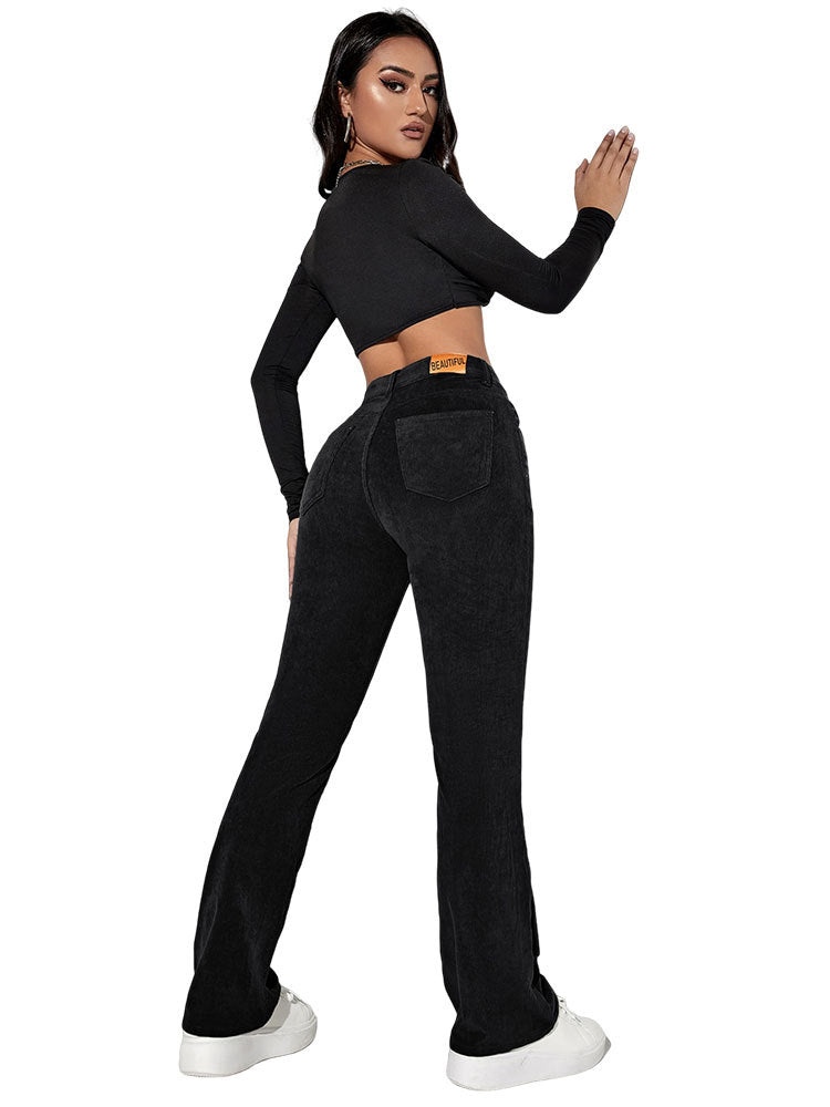 Cord flared pants with high waist
