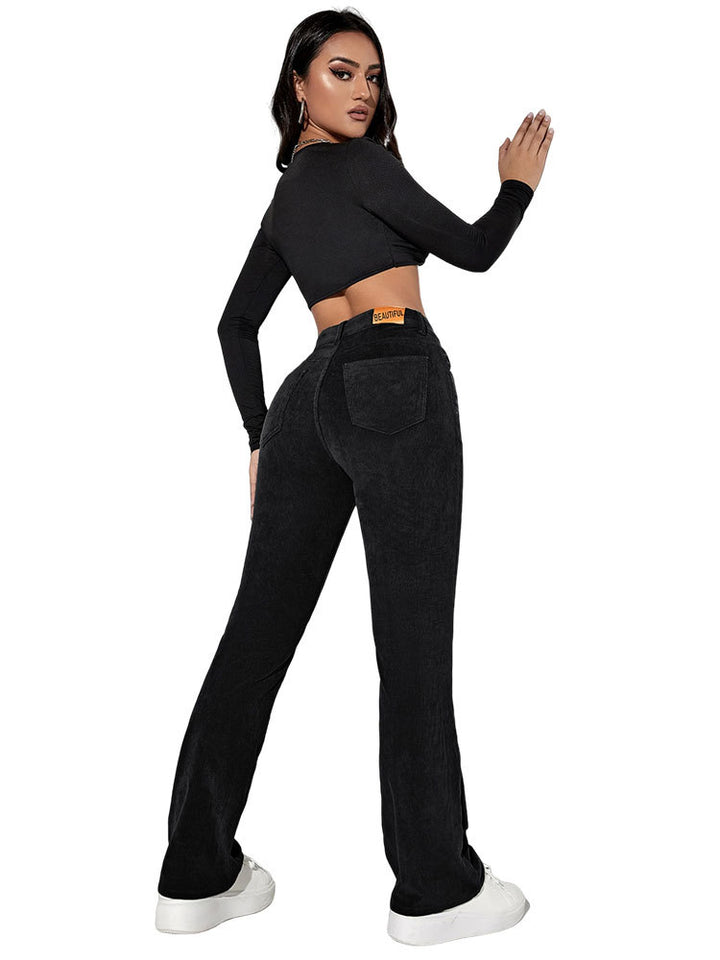 Cord flared pants with high waist